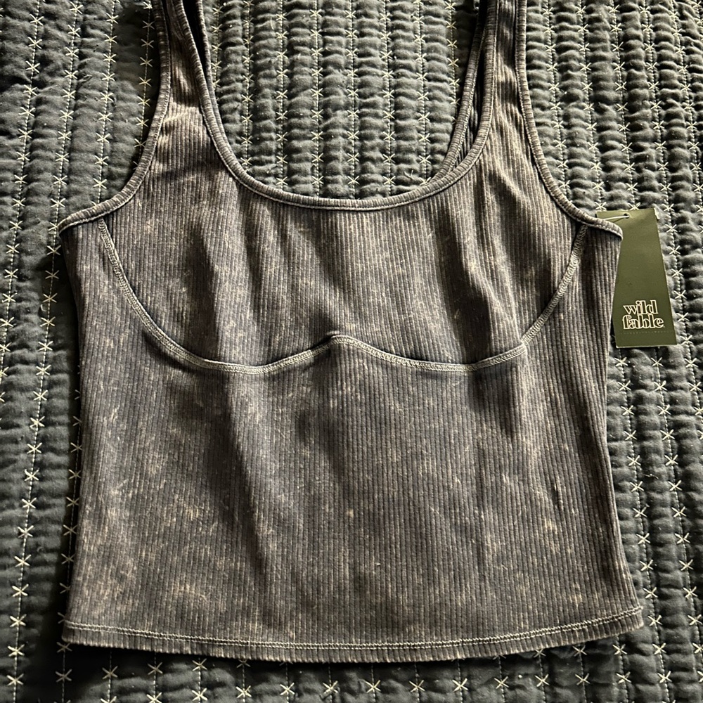 wild fable Gray Ribbed Scoop Tank Top
